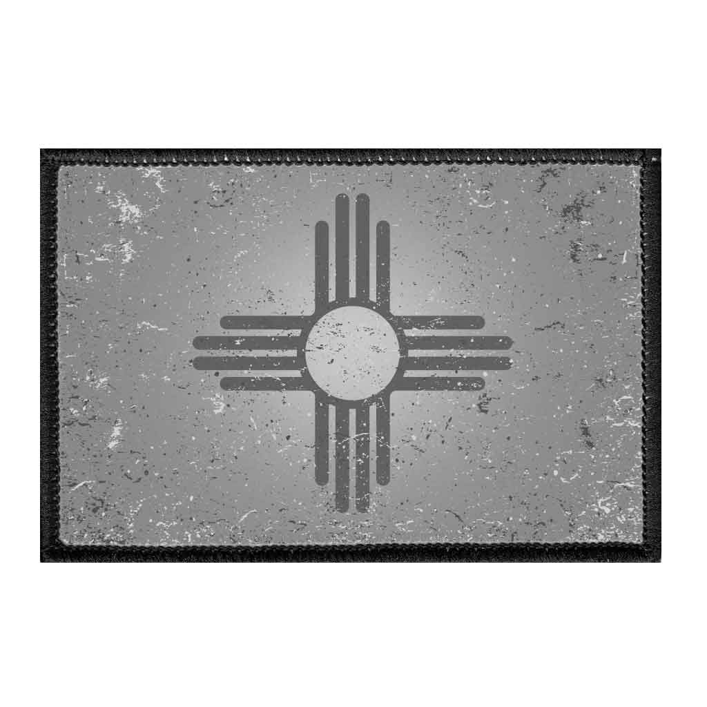New Mexico State Flag - Black and White - Distressed - Removable Patch - Pull Patch - Removable Patches For Authentic Flexfit and Snapback Hats