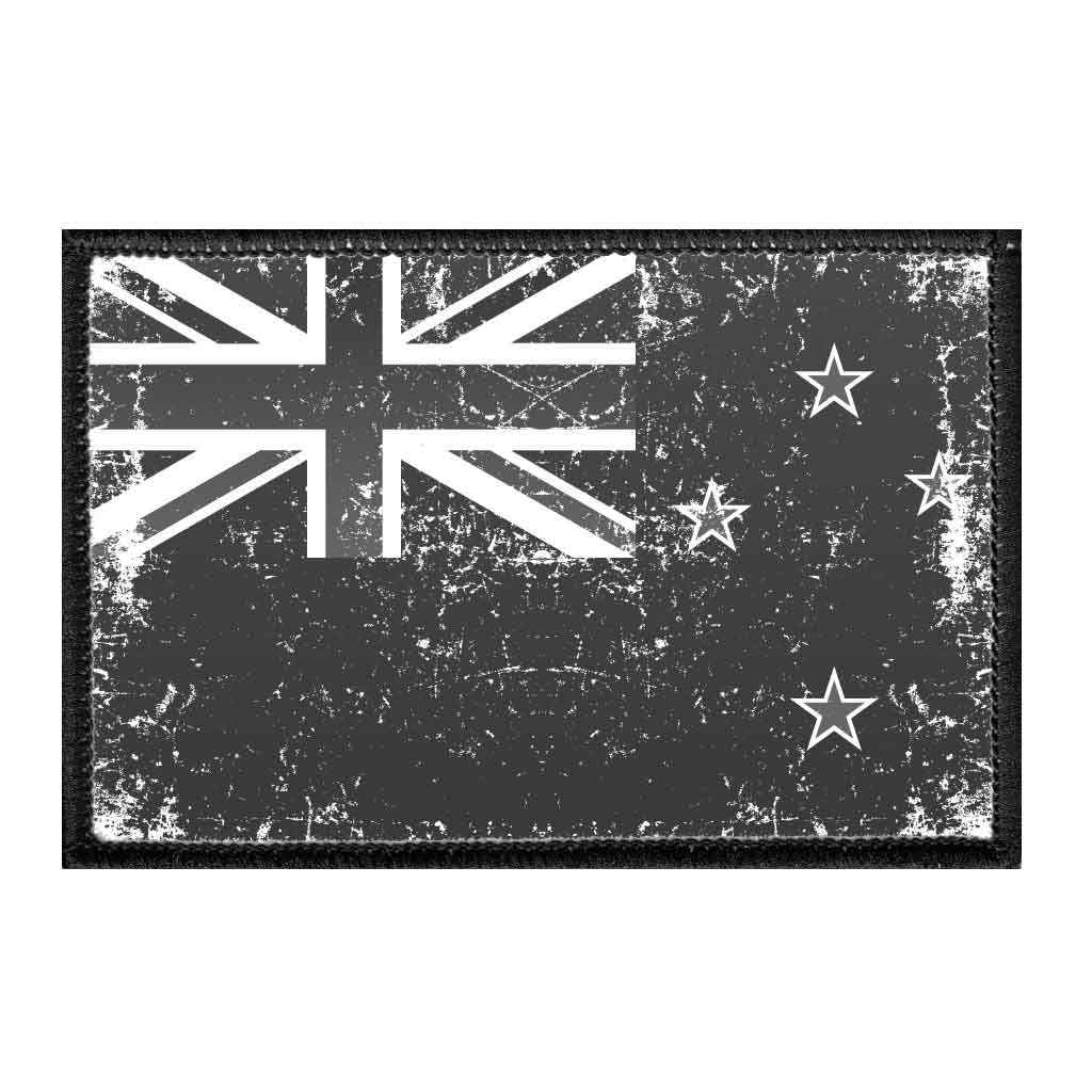 New Zealand Flag - Black and White - Distressed - Removable Patch - Pull Patch - Removable Patches For Authentic Flexfit and Snapback Hats