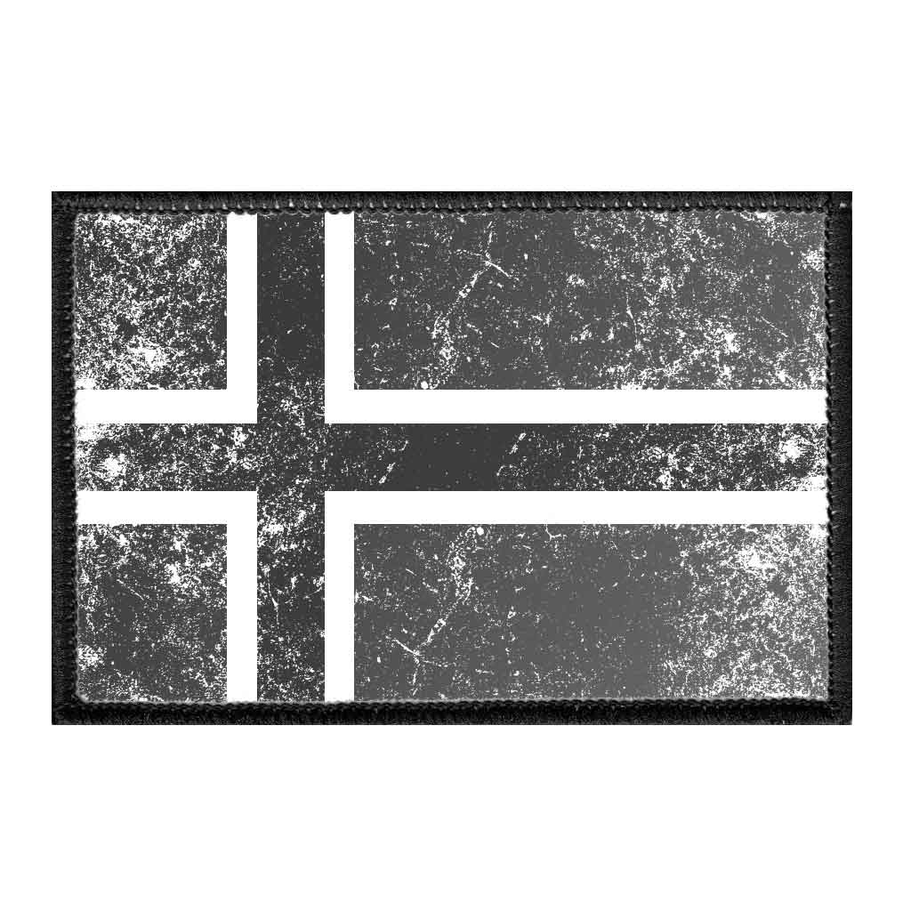 Norway Flag - Black and White - Distressed - Removable Patch - Pull Patch - Removable Patches For Authentic Flexfit and Snapback Hats