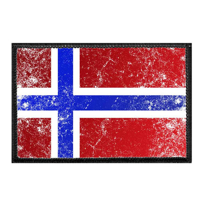 Norway Flag - Color - Distressed - Removable Patch - Pull Patch - Removable Patches For Authentic Flexfit and Snapback Hats