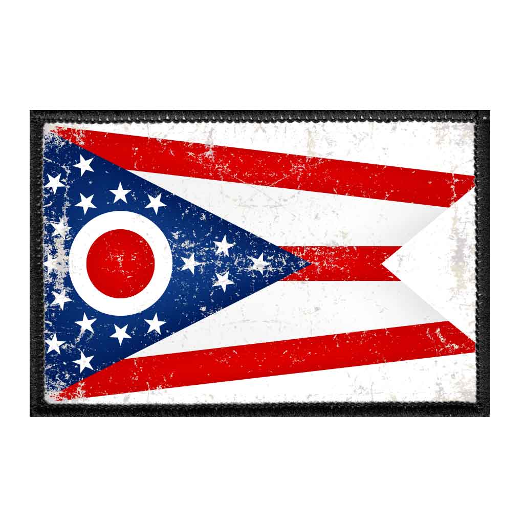Ohio State Flag - Color - Distressed - Removable Patch - Pull Patch - Removable Patches For Authentic Flexfit and Snapback Hats