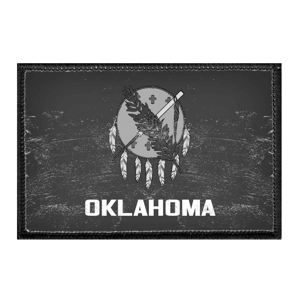 Oklahoma State Flag - Black and White - Distressed - Removable Patch - Pull Patch - Removable Patches For Authentic Flexfit and Snapback Hats