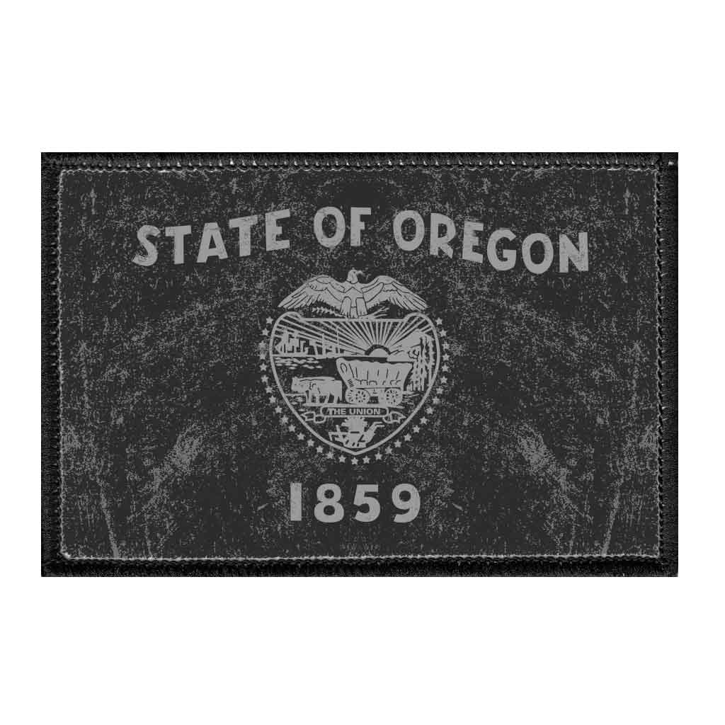 Oregon State Flag - Black and White - Distressed - Removable Patch - Pull Patch - Removable Patches For Authentic Flexfit and Snapback Hats