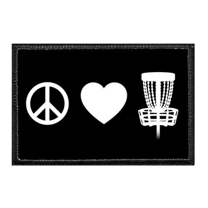 Peace. Love. Disc Golf. - Removable Patch - Pull Patch - Removable Patches That Stick To Your Gear