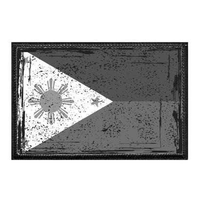 Philippines National Flag - Black And White - Distressed - Removable Patch - Pull Patch - Removable Patches For Authentic Flexfit and Snapback Hats