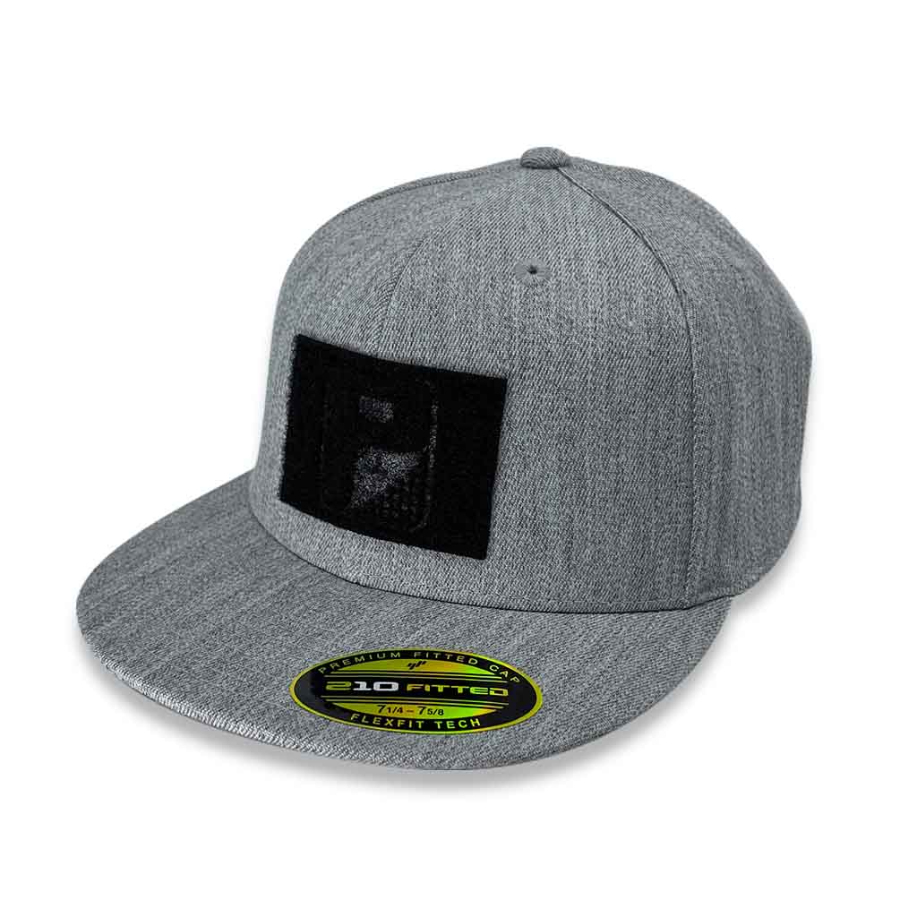 Premium Flat Bill Pull Patch Hat By Flexfit - Heather Grey - Pull Patch - Removable Patches That Stick To Your Gear