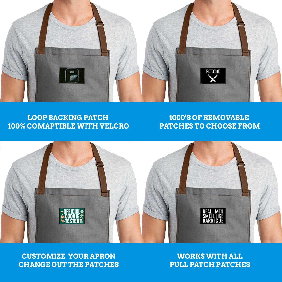 Pull Patch Craftsman Style Full Length BBQ & Baking Apron - Ash Grey - Pull Patch - Removable Patches That Stick To Your Gear