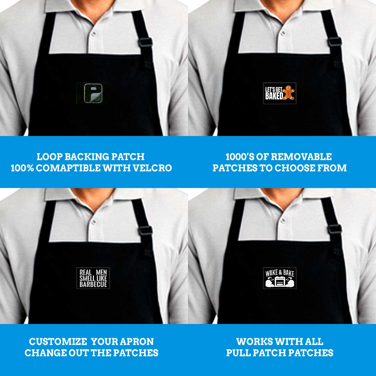 Pull Patch Premium Full Length BBQ & Baking Apron - Black - Pull Patch - Removable Patches That Stick To Your Gear