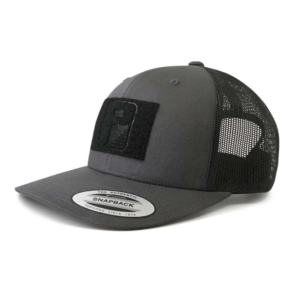 Retro Trucker 2-Tone Pull Patch Hat By Snapback - Charcoal and Black - Pull Patch - Removable Patches For Authentic Flexfit and Snapback Hats