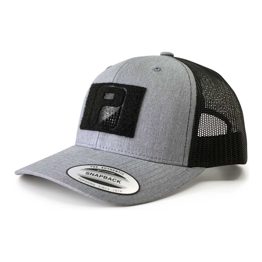 Retro Trucker 2-Tone Pull Patch Hat By Snapback - Heather and Black - Pull Patch - Removable Patches For Authentic Flexfit and Snapback Hats