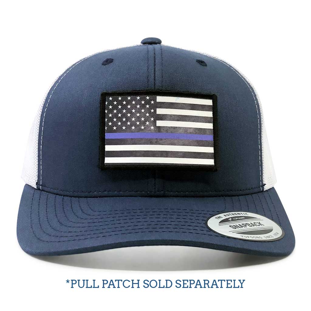 Retro Trucker 2-Tone Pull Patch Hat By Snapback - Navy Blue and White - Pull Patch - Removable Patches For Authentic Flexfit and Snapback Hats