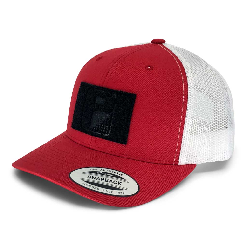 Retro Trucker 2-Tone Pull Patch Hat By Snapback - Red and White - Pull Patch - Removable Patches For Authentic Flexfit and Snapback Hats