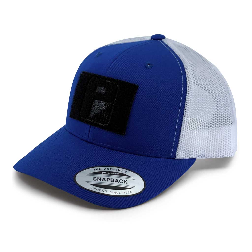 Retro Trucker 2-Tone Pull Patch Hat By Snapback - Royal Blue and White - Pull Patch - Removable Patches For Authentic Flexfit and Snapback Hats