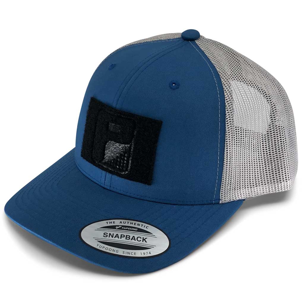 Retro Trucker 2-Tone Pull Patch Hat By Snapback - Steel Blue and Silver - Pull Patch - Removable Patches For Authentic Flexfit and Snapback Hats