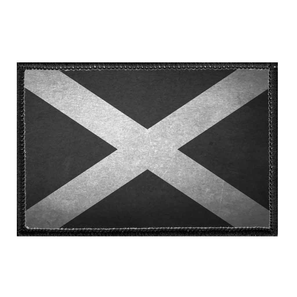 Scotland Flag - Black and White - Distressed - Removable Patch - Pull Patch - Removable Patches For Authentic Flexfit and Snapback Hats