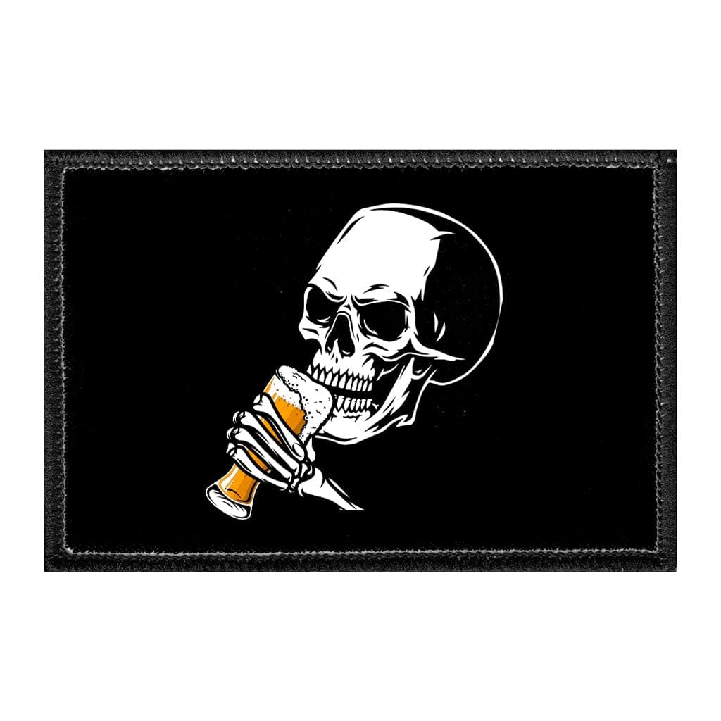 Skull Drinking Beer - Removable Patch - Pull Patch - Removable Patches That Stick To Your Gear