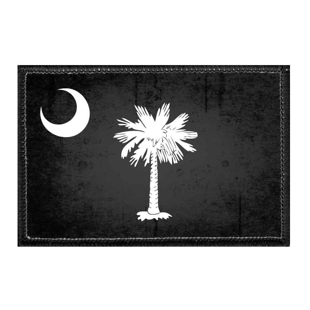 South Carolina State Flag - Black and White - Distressed - Removable Patch - Pull Patch - Removable Patches For Authentic Flexfit and Snapback Hats
