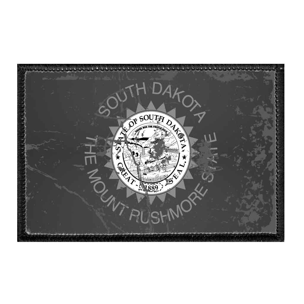 South Dakota State Flag - Black and White - Distressed - Removable Patch - Pull Patch - Removable Patches For Authentic Flexfit and Snapback Hats