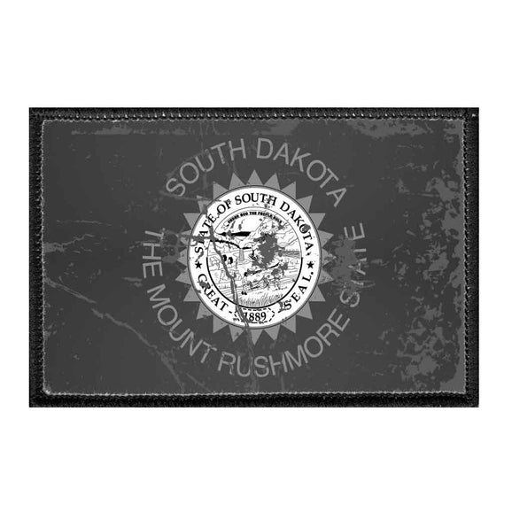 South Dakota State Flag - Black and White - Distressed - Removable Patch - Pull Patch - Removable Patches For Authentic Flexfit and Snapback Hats