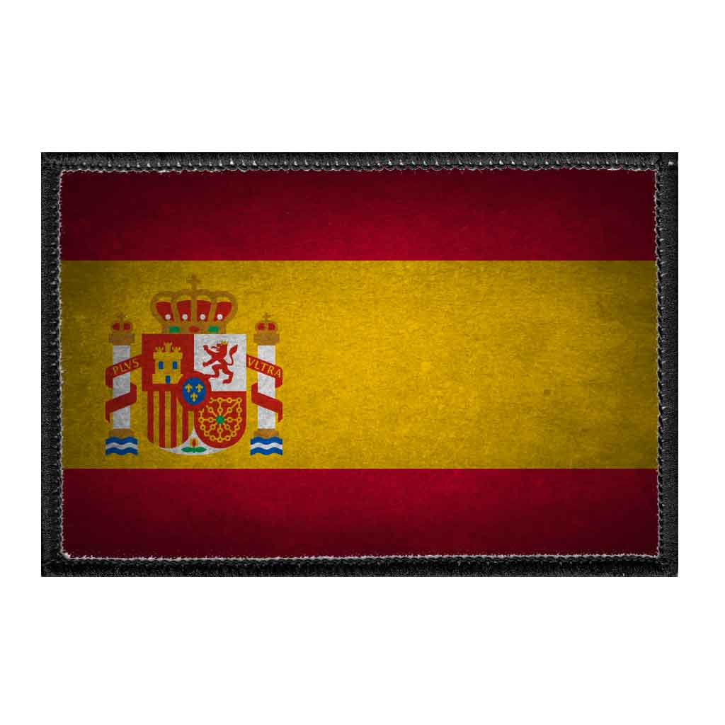 Spain Flag - Color - Distressed - Removable Patch - Pull Patch - Removable Patches For Authentic Flexfit and Snapback Hats