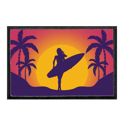 Surfer At Sunset - Female - Removable Patch - Pull Patch - Removable Patches For Authentic Flexfit and Snapback Hats