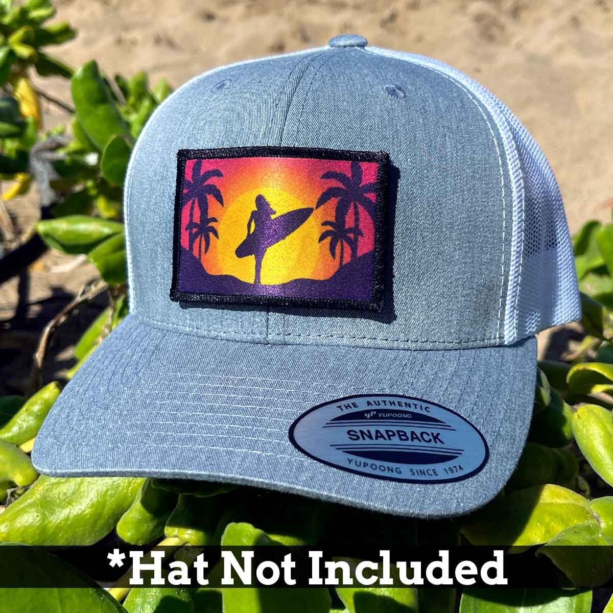 Surfer At Sunset - Female - Removable Patch - Pull Patch - Removable Patches For Authentic Flexfit and Snapback Hats