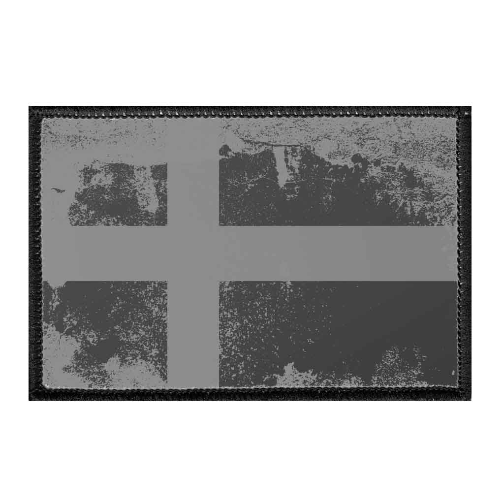 Sweden Flag - Black and White - Distressed - Removable Patch - Pull Patch - Removable Patches For Authentic Flexfit and Snapback Hats