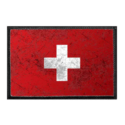 Switzerland Flag - Color - Distressed - Removable Patch - Pull Patch - Removable Patches For Authentic Flexfit and Snapback Hats