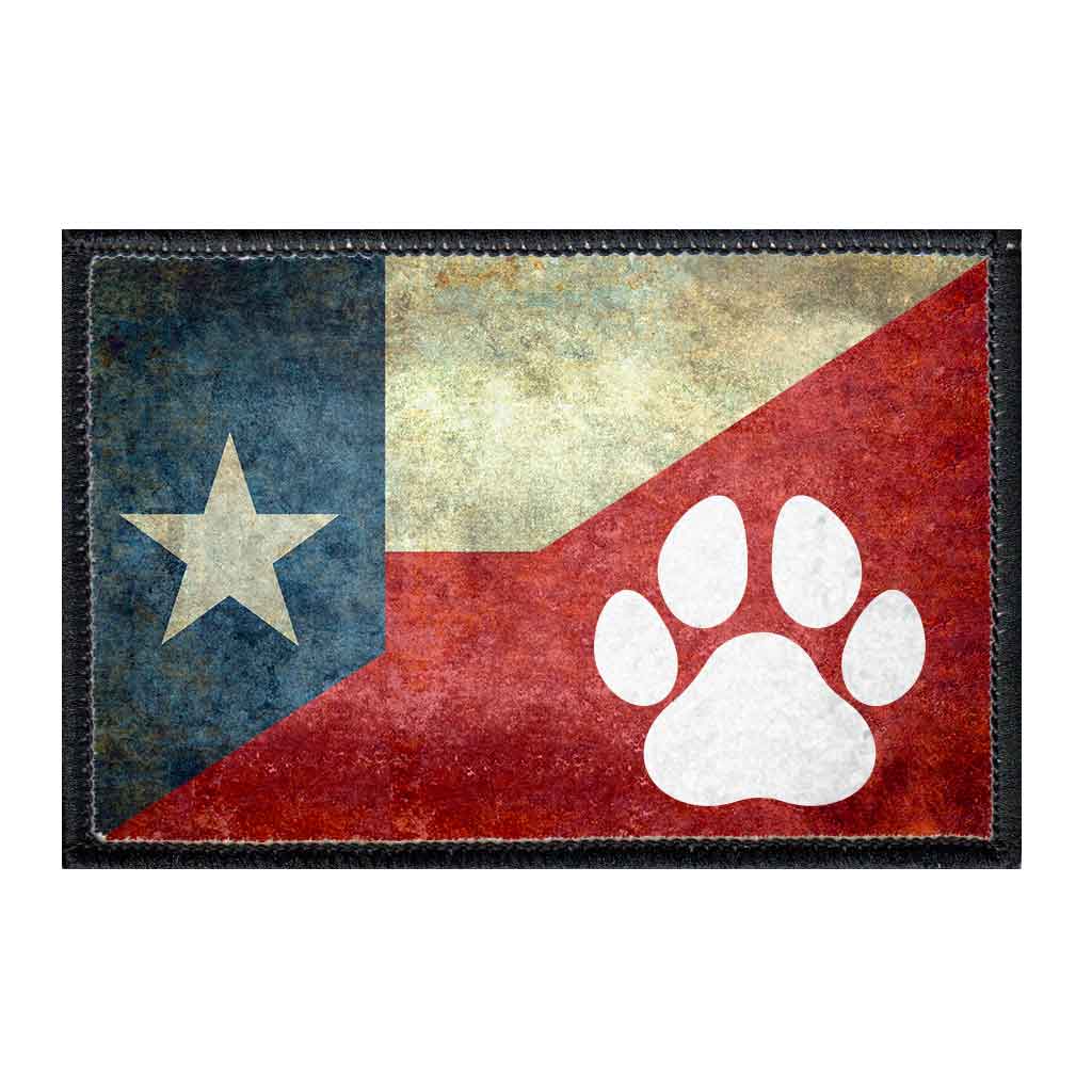 Texas Paw Flag - Distressed - Color - Removable Patch - Pull Patch - Removable Patches For Authentic Flexfit and Snapback Hats