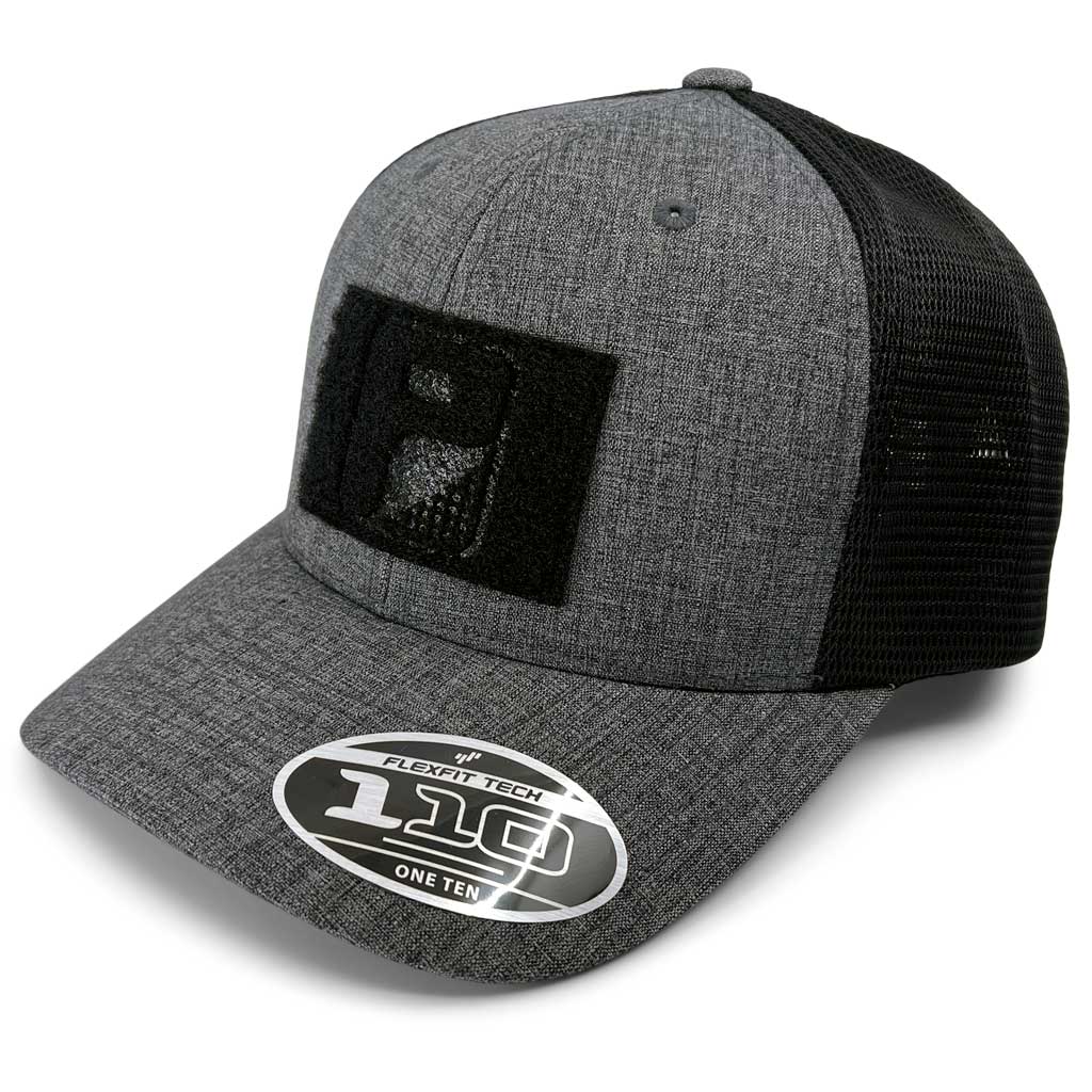 Veil Camo Curved Bill Trucker Pull Patch Hat by Snapback - Black Camo and Black