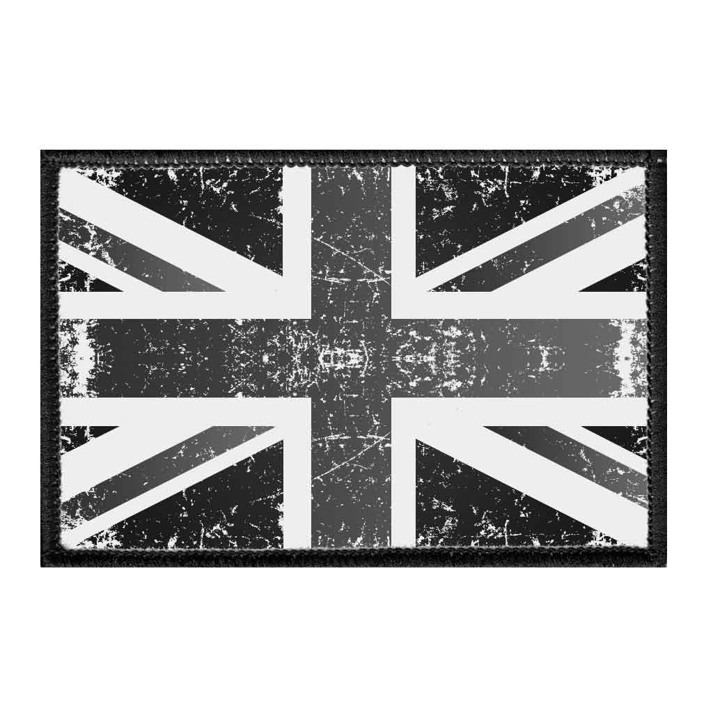 United Kingdom Flag - Black and White - Distressed - Removable Patch - Pull Patch - Removable Patches For Authentic Flexfit and Snapback Hats