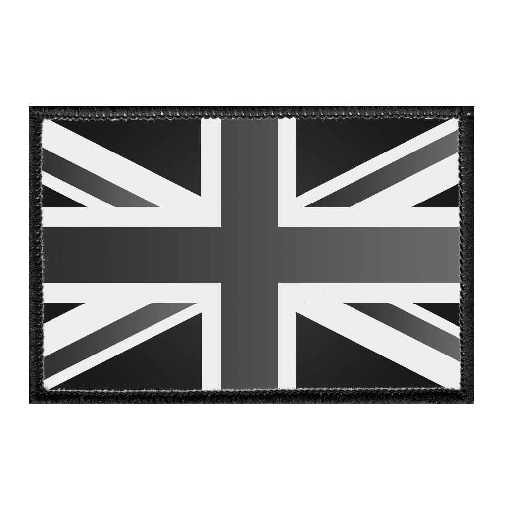 United Kingdom Flag - Black and White - Removable Patch - Pull Patch - Removable Patches For Authentic Flexfit and Snapback Hats