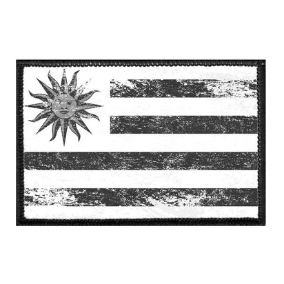 Uruguay Flag - Black and White - Distressed - Removable Patch - Pull Patch - Removable Patches For Authentic Flexfit and Snapback Hats
