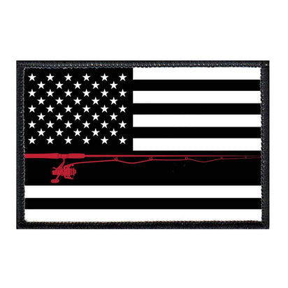 US Flag - Fishing - Black and White - Removable Patch - Pull Patch - Removable Patches For Authentic Flexfit and Snapback Hats