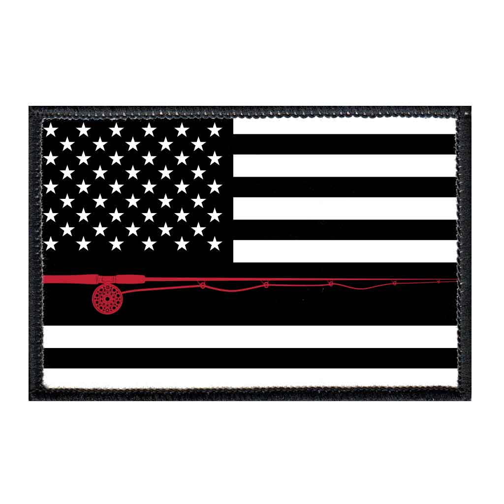 US Flag - Fly Fishing - Black and White - Removable Patch - Pull Patch - Removable Patches For Authentic Flexfit and Snapback Hats