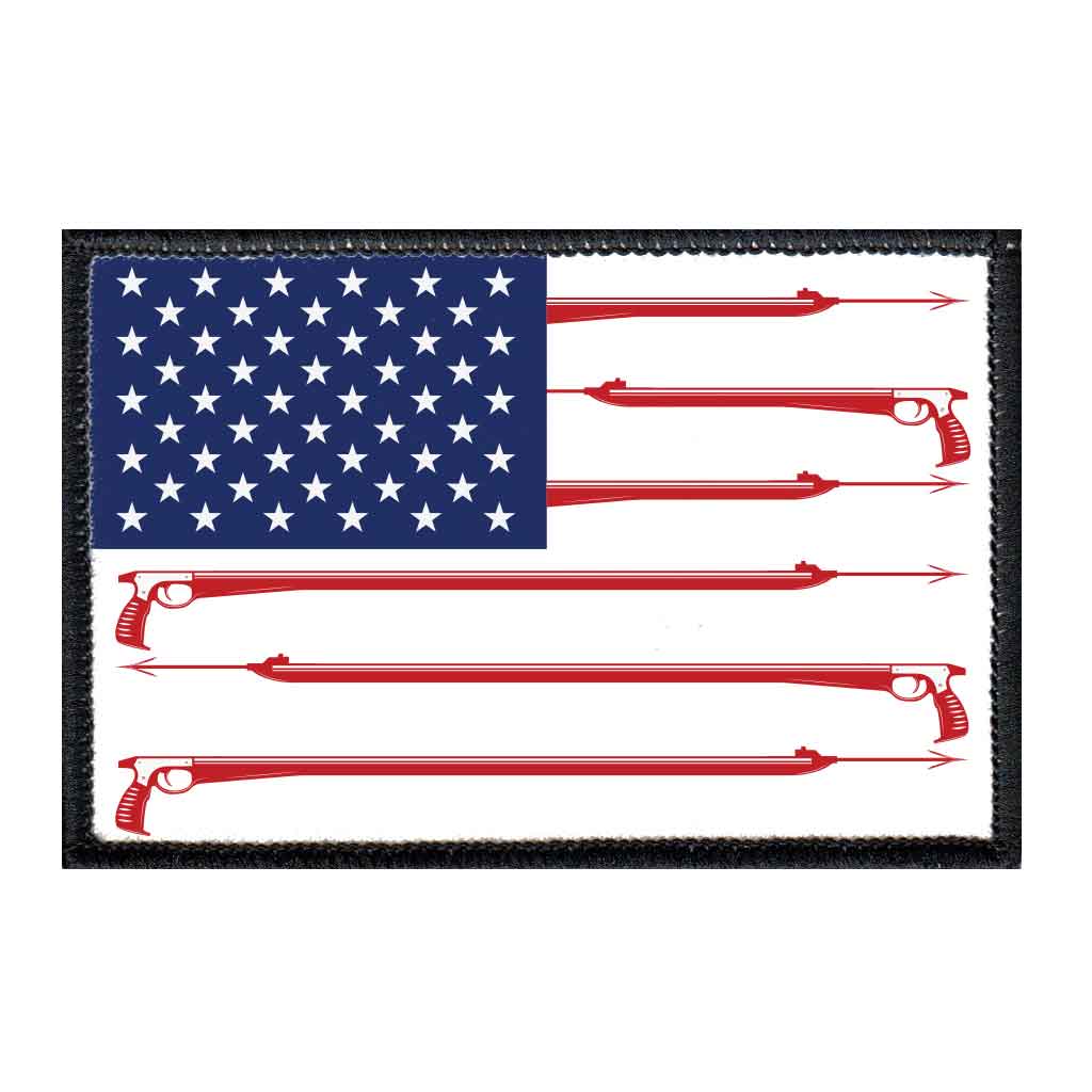 US Flag - Spear Fishing - Color - Removable Patch - Pull Patch - Removable Patches For Authentic Flexfit and Snapback Hats