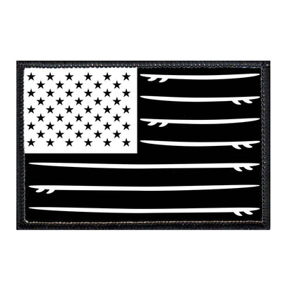 US Flag - Surfboards - Black and White - Removable Patch - Pull Patch - Removable Patches For Authentic Flexfit and Snapback Hats