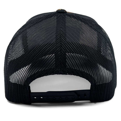 Veil Camo Curved Bill Trucker Pull Patch Hat by Snapback - Black Camo and Black