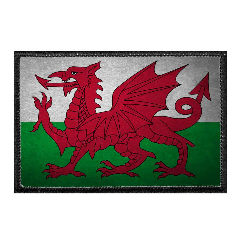 Wales Flag - Color - Distressed - Removable Patch - Pull Patch - Removable Patches For Authentic Flexfit and Snapback Hats