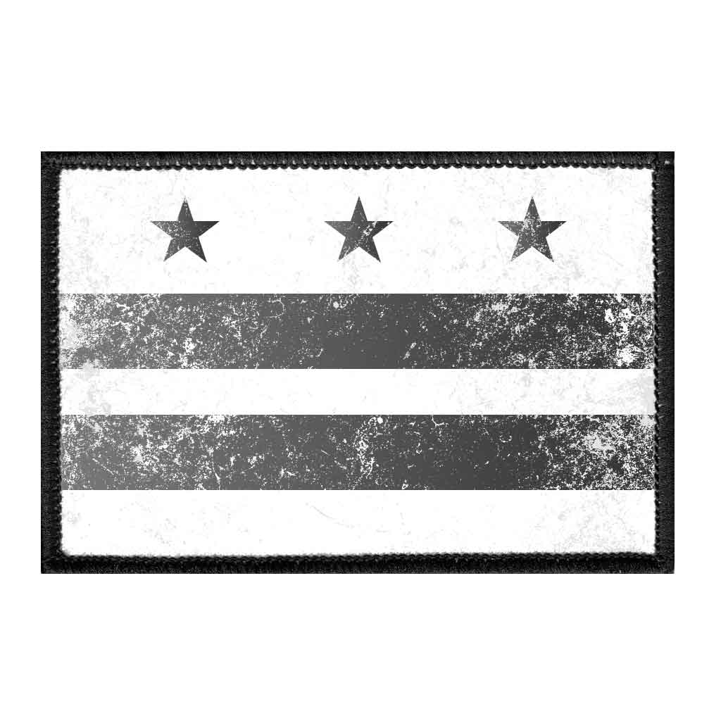 Washington D.C. City Flag - Black and White - Distressed - Removable Patch - Pull Patch - Removable Patches For Authentic Flexfit and Snapback Hats