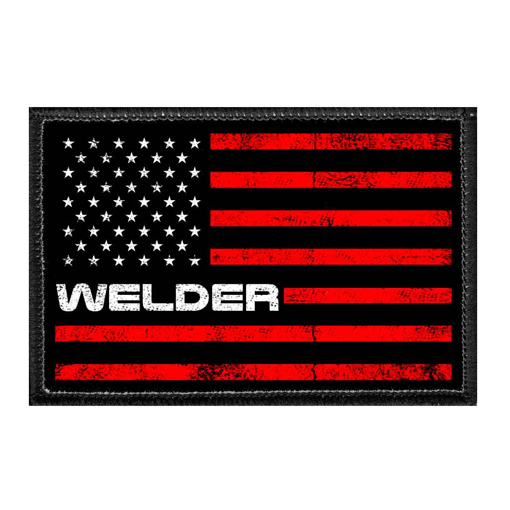 Welder - US Flag - Red - Removable Patch - Pull Patch - Removable Patches For Authentic Flexfit and Snapback Hats