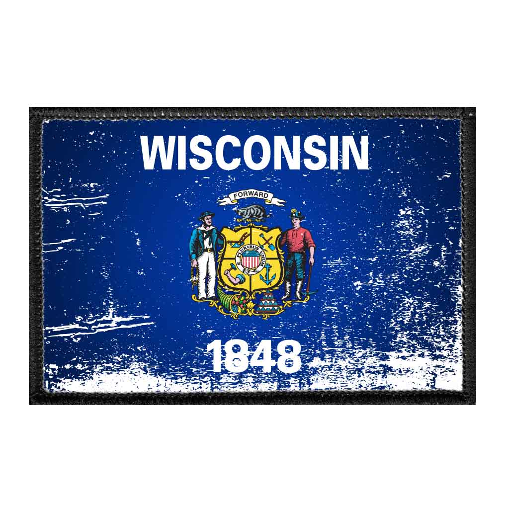 Wisconsin State Flag - Color - Distressed - Removable Patch - Pull Patch - Removable Patches For Authentic Flexfit and Snapback Hats
