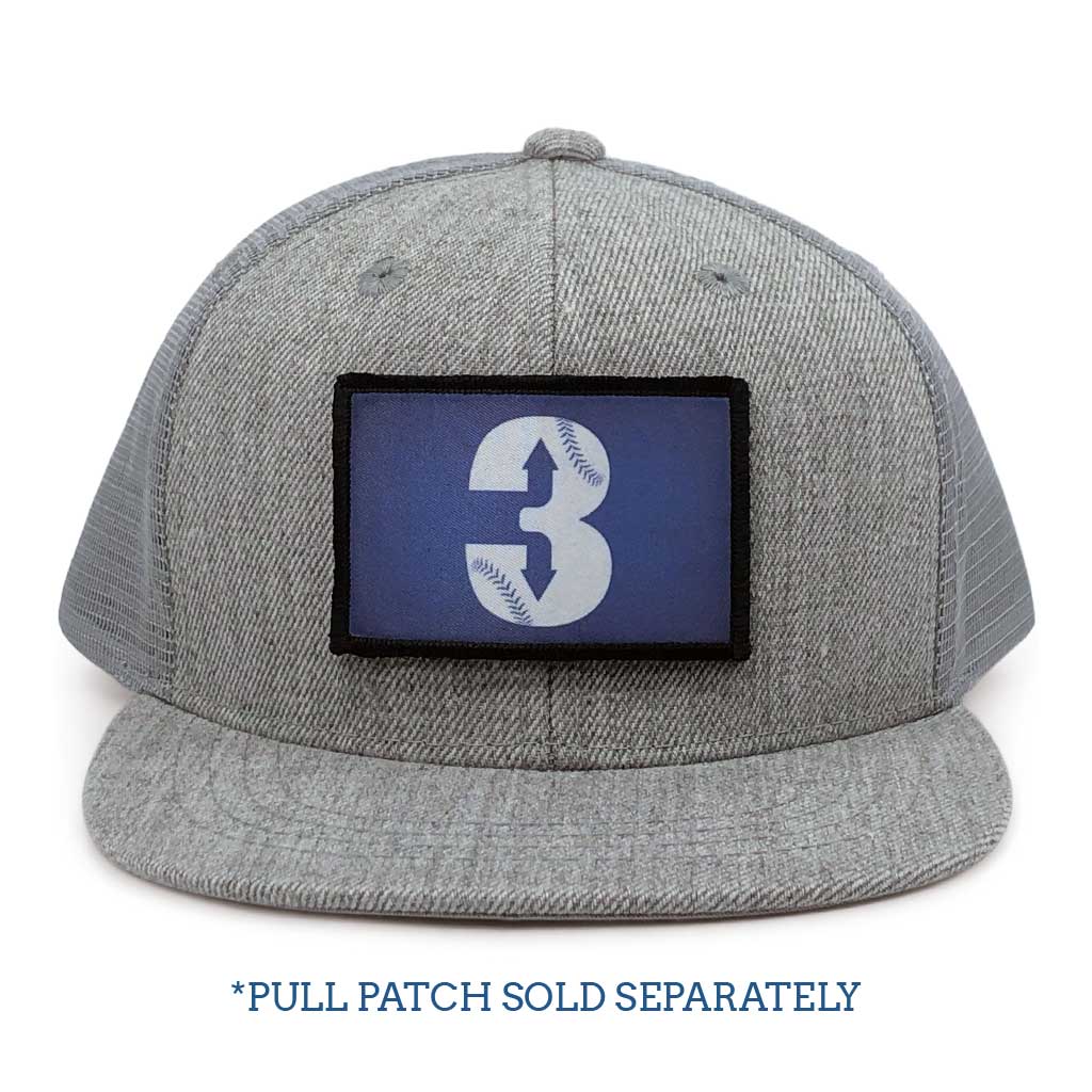 Youth Classic Trucker Flat Bill - Pull Patch Hat - Heather Grey - Pull Patch - Removable Patches For Authentic Flexfit and Snapback Hats