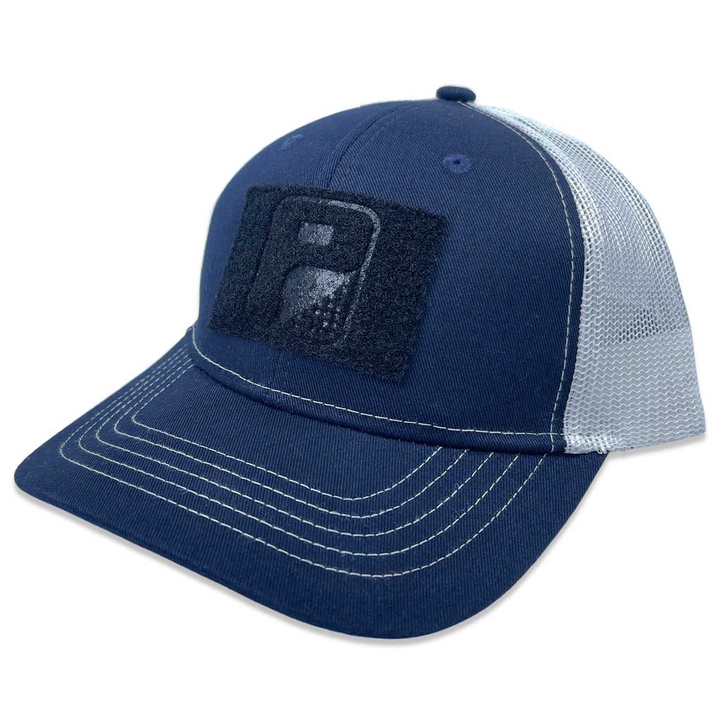 Youth - Navy Blue And White - Curved Bill Trucker Pull Patch Hat - Pull Patch - Removable Patches That Stick To Your Gear